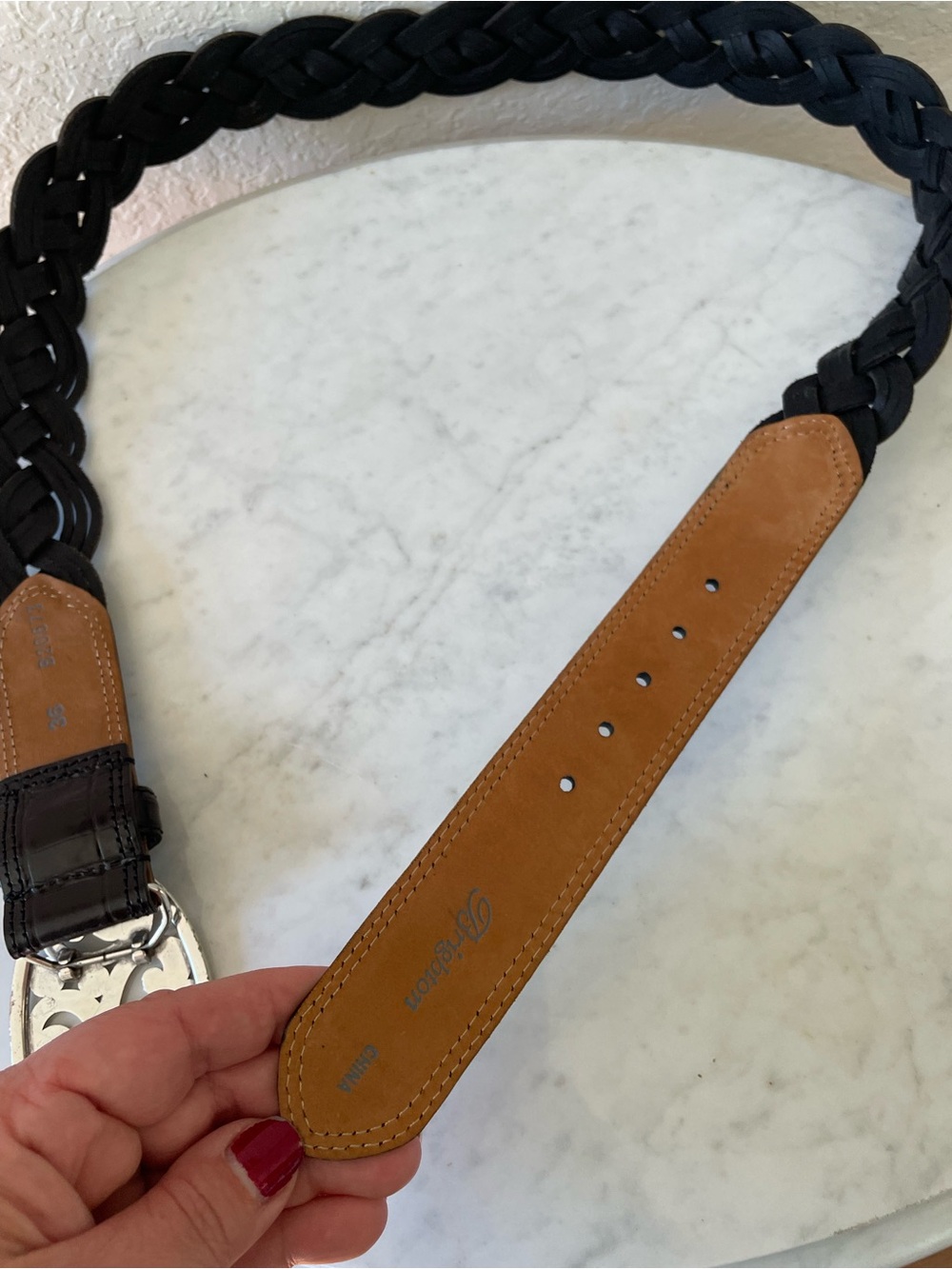 Vintage Brighton Black Leather Braided Belt with Ornate Buckle - Picture 3 of 8